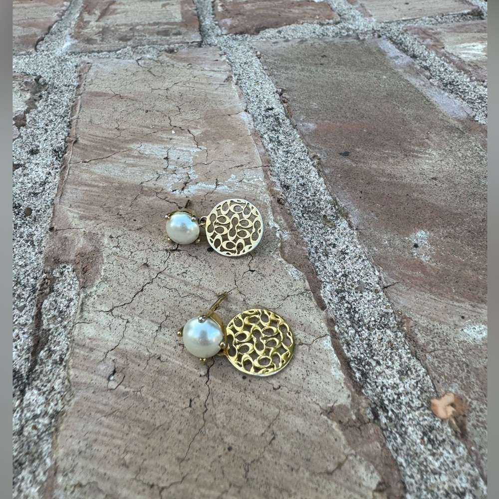 SOLD - Coach Logo Pearl Earrings